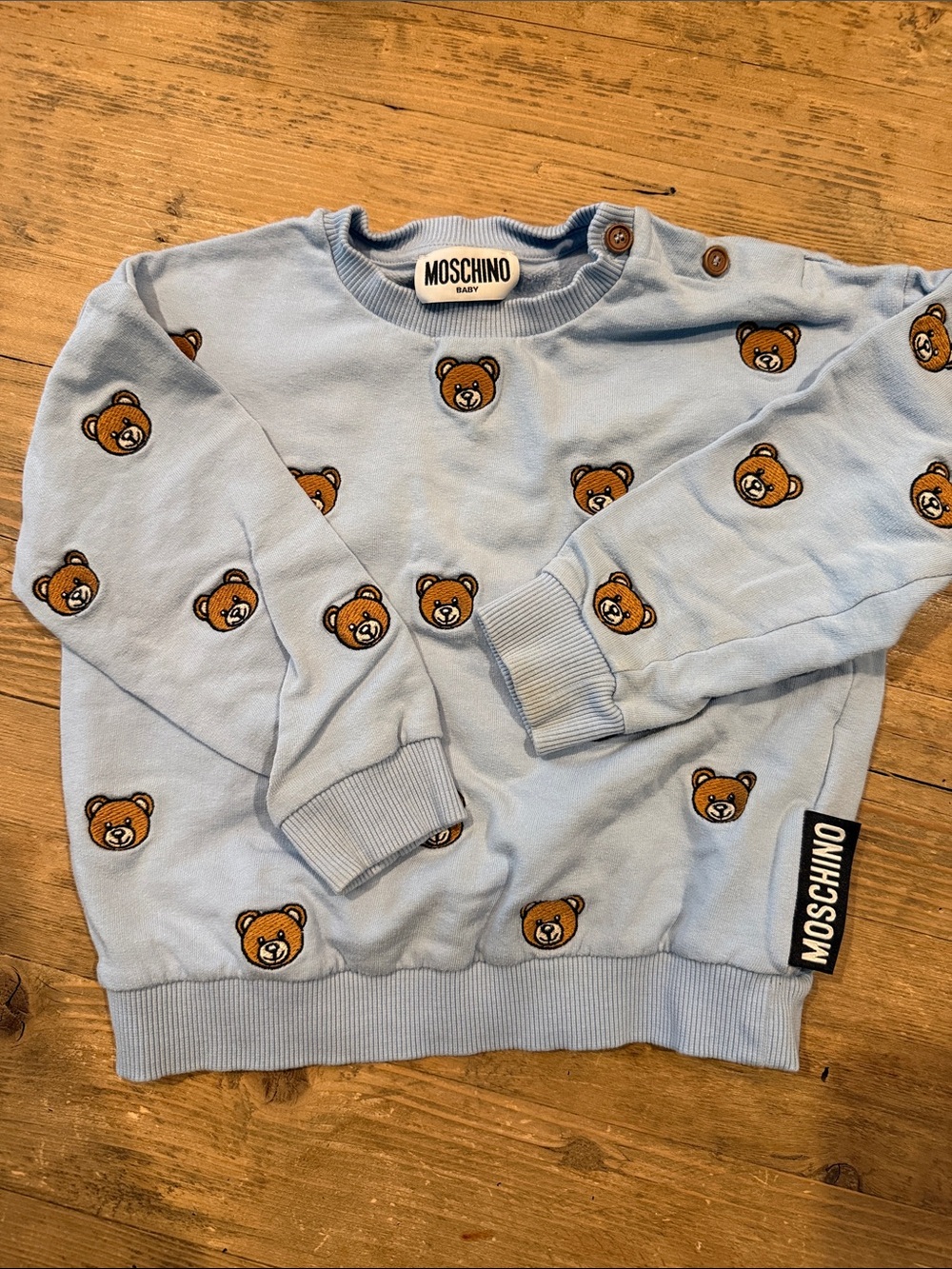 Moschino Baby Light Blue Teddy Bear Sweatshirt
